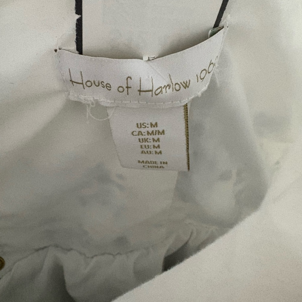 House of Harlow Blue floral print White Ruffle Layered Strap Dress M linen blend - Picture 6 of 10